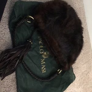 Mink brown leather Paolo Masi bag w/gold accents